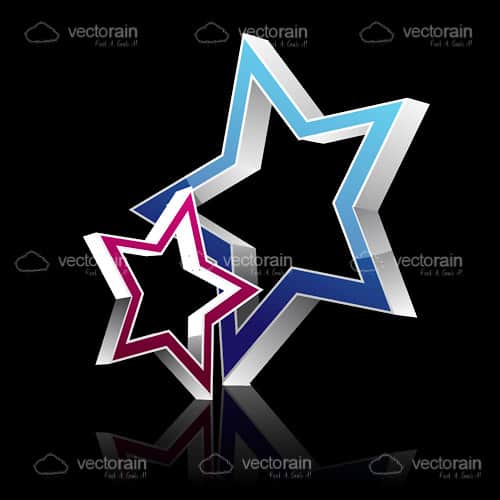 Red and Blue 3D Silhouette Stars on a Black Background